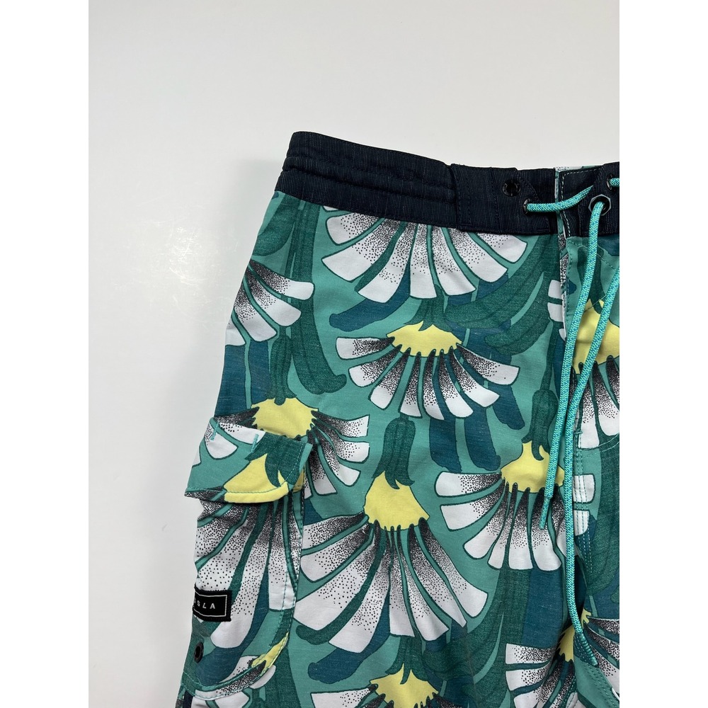 Vissla Mens 32 Board Shorts Upcycled Coconut Stretch Tropical Leaf Print Teal - Picture 2 of 11